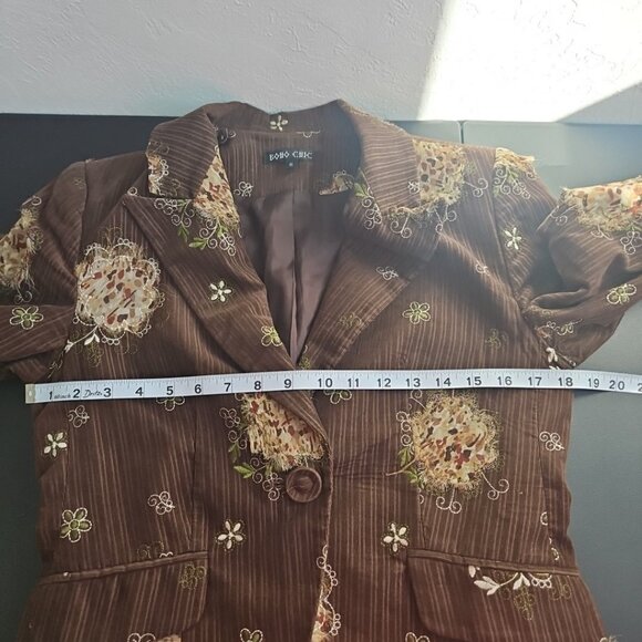 Vtg Boho Chic Chocolate Brown Embroidered Floral Jacket Western Blazer Sz 6 - Picture 8 of 10